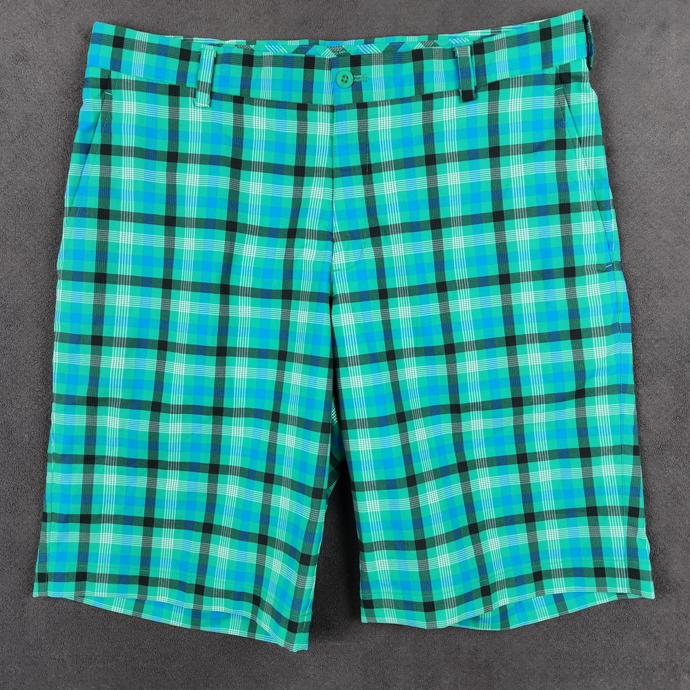 Nike Golf Shorts Mens 34 Green Plaid Dri-FIT Performance Chino 452712-386